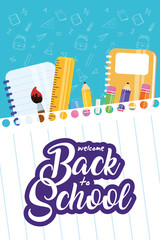 back to school poster with set supplies