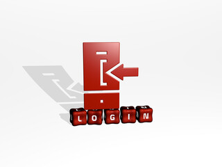 3D graphical image of LOGIN vertically along with text built by metallic cubic letters from the top perspective, excellent for the concept presentation and slideshows. illustration and icon