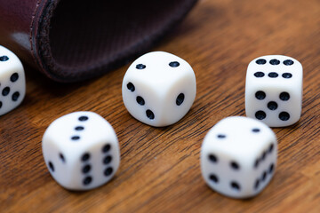 dice for board game in the foreground