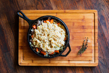  steak shepherd's pie on whood table