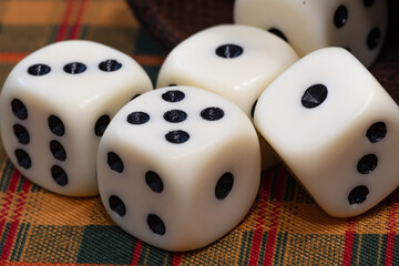 dice for board game in the foreground