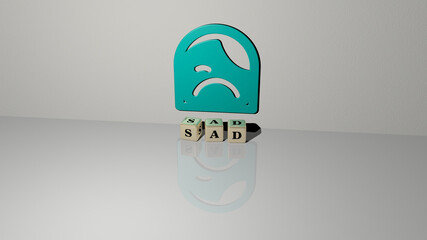3D graphical image of sad vertically along with text built by metallic cubic letters from the top perspective, excellent for the concept presentation and slideshows. illustration and woman