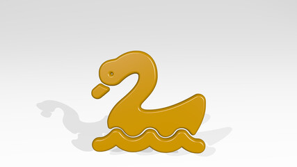 swan water from a perspective with the shadow. A thick sculpture made of metallic materials of 3D rendering. bird and beautiful