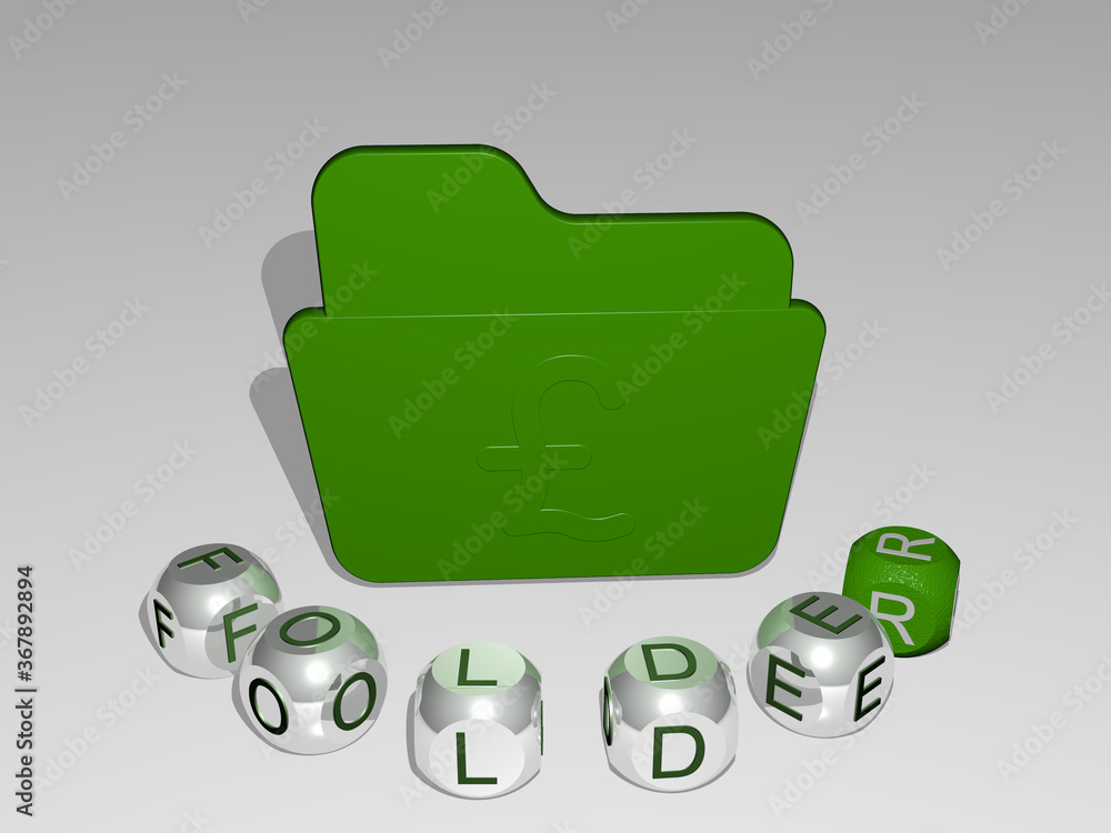 Fototapete 3d illustration of folder graphics and text around the icon made by metallic dice letters for the re
