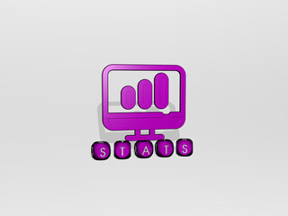 3D illustration of STATS graphics and text made by metallic dice letters for the related meanings of the concept and presentations. business and icon