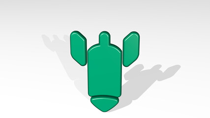 bomb rocket from a perspective with the shadow. A thick sculpture made of metallic materials of 3D rendering. illustration and background