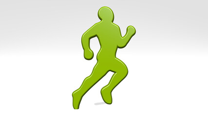 ATHLETIC SPORT ACTIVITY stand with shadow. 3D illustration of metallic sculpture over a white background with mild texture. athlete and active