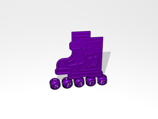 3D representation of SPACE with icon on the wall and text arranged by metallic cubic letters on a mirror floor for concept meaning and slideshow presentation. background and copy