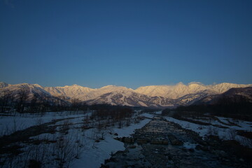 Fototapeta na wymiar Morning view of mountains in northern alps of Japan, Hakuba