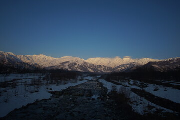 Obraz na płótnie Canvas Morning view of mountains in northern alps of Japan, Hakuba
