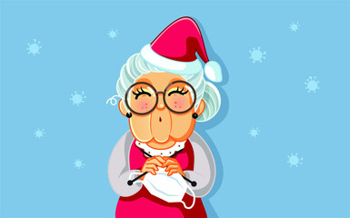 Mary Claus Knitting Face Mask for Santa During Health Crisis