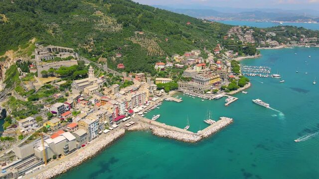 Aerial 4K footage of the coast of Portovenere, Cinque Terre in Italy.
