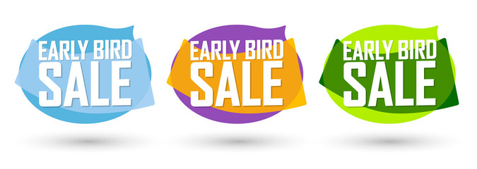 Set Early Bird Sale bubble banners design template, discount tags, app icons, vector illustration