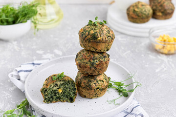 Muffins with cheese, spinach and corn