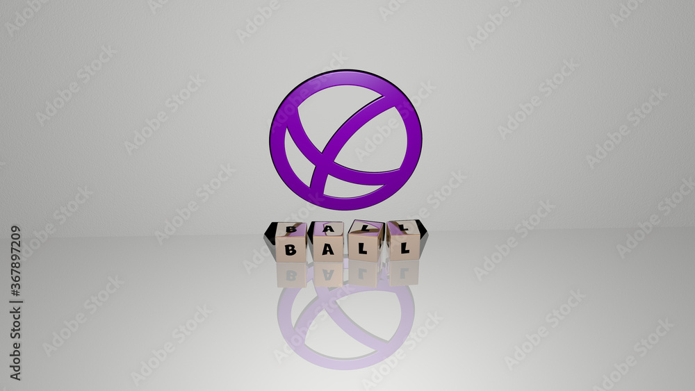Poster 3d illustration of ball graphics and text made by metallic dice letters for the related meanings of 