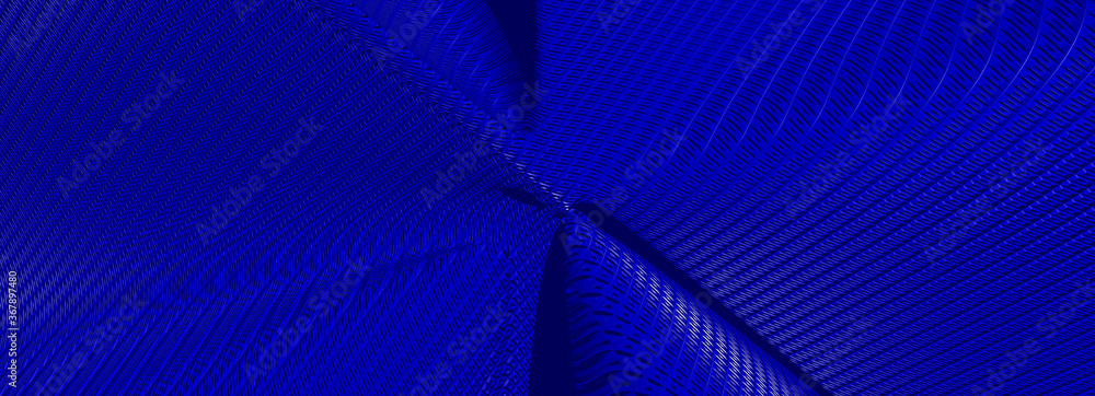 Poster ultra wide 3d abstract background of curved geometrical patterns of blue color with lighting and sha