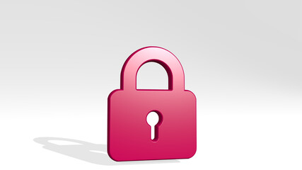 lock made by 3D illustration of a shiny metallic sculpture with the shadow on light background. icon and door