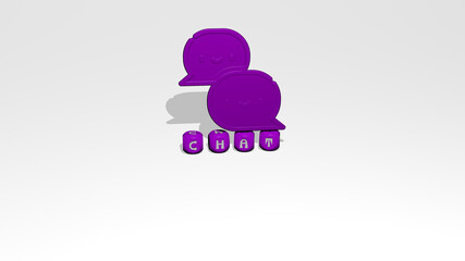 3D illustration of CHAT graphics and text made by metallic dice letters for the related meanings of the concept and presentations. icon and communication
