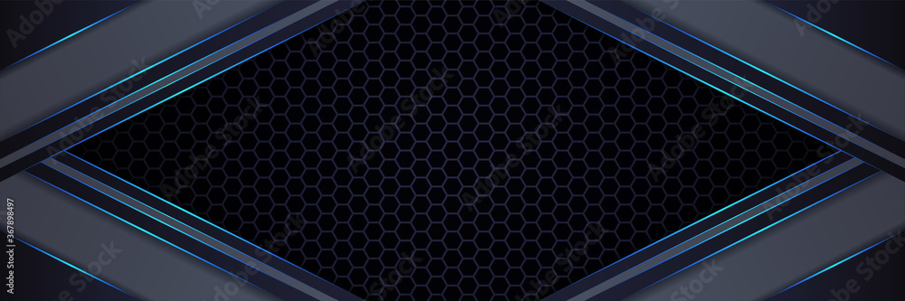 Poster abstract creative modern blue light luxury background. dark gray overlap hexagon mesh triangle line 