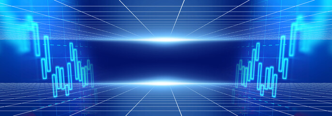 banner of stock market investment graph with indicator and volume data.
