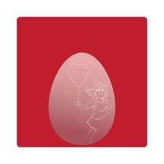 egg with drawing of a girl and a heart shaped balloon
