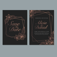 Wedding Invitation Card template, with leaf & floral background	
