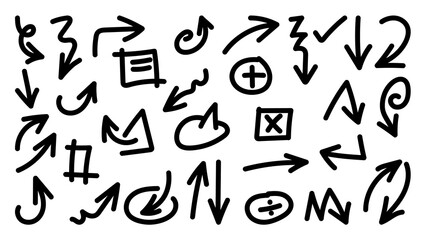 Hand drawn arrow vector icons set. sketch arrow design for business plan and education.