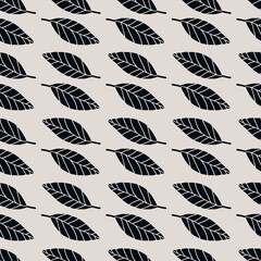 Monochrome isolated floral seamless pattern with geometric leafs. White background and black botanic elements.