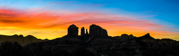 Sedona Sunrise - An iconic rock formation, Cathedr4al Rock, is silhouetted by a beautiful sunrise...