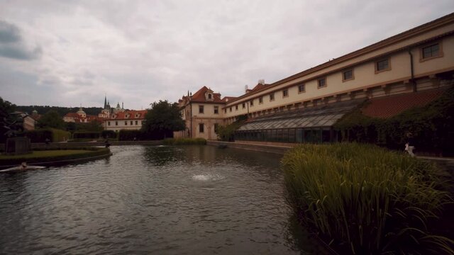 Panorama of Wallenstein Palace Gardens representing the residence and seat of Senate of Czech Republic. 