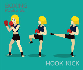 Fototapeta na wymiar Hook Kick Manga Boxing Poses Set Cartoon Vector Illustration