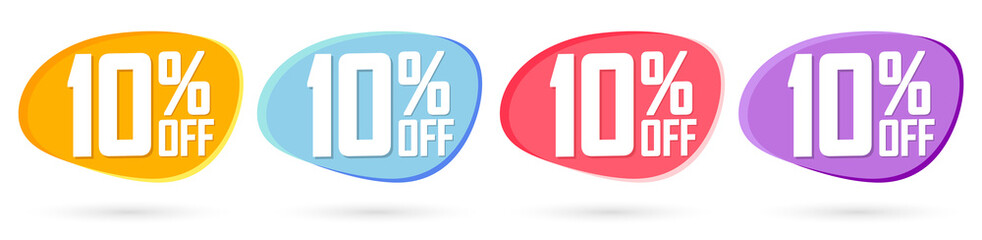 Set Sale 10% off bubble banners, discount tags design template, extra offer, vector illustration