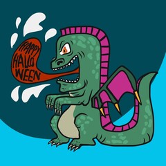 Godzilla dragon monster Halloween cartoon vector illustration