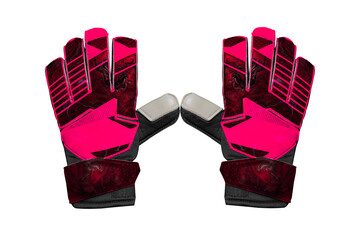 Pink and black goalkeeper glove isolated on white.