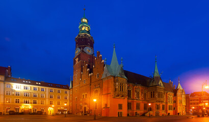 Fototapeta na wymiar Town Hall in the Market square at night. Wroclaw. Poland. High quality photo