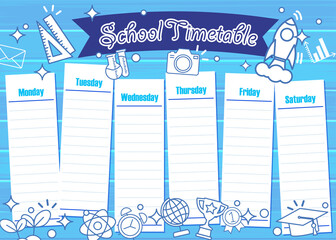 School timetable template with school supplies.