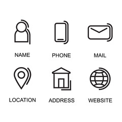 Modern business information icon vectors. phone, name location, address, website icons.