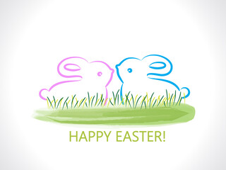 Happy Easter holiday bunnies grass watercolor vector image design 