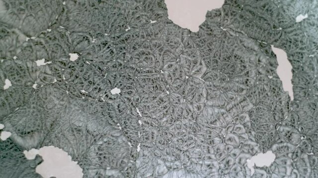 Aluminum powder paint pigment particle convection movement in solvent acetone simulating Suns surface granules