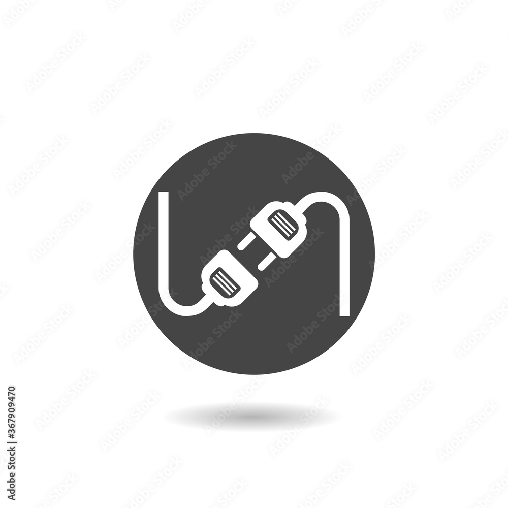 Poster plug and power socket connected together icon with shadow