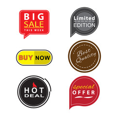Fototapeta na wymiar Banner badge design Sellers offer big sales, hot deals or buy now isolated vector illustration icon signage set