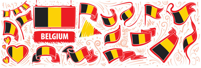 Vector set of the national flag of Belgium in various creative designs