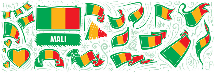 Vector set of the national flag of Mali in various creative designs