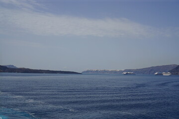 beautiful landscape, cityscape, night street in Santorini island, Greece, Europe