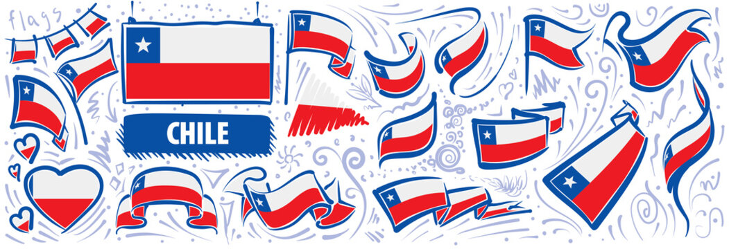 Vector set of the national flag of Chile in various creative designs
