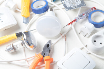 Fototapeta premium Working tools and components. Electrical objects