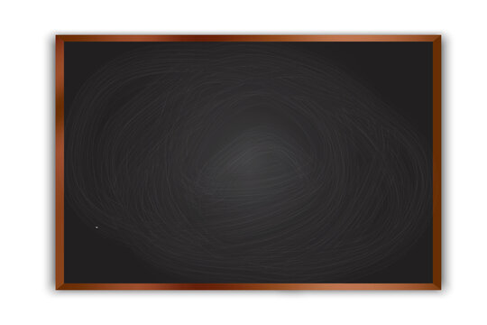 The blackboard is black with traces of chalk. Illustration of a dirty chalkboard in a frame. Vector image.