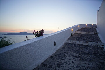 Sunset view from the street in santorini island, Greece, Europe