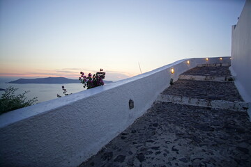 Sunset view from the street in santorini island, Greece, Europe