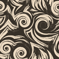 Vector seamless pattern in beige colors on a brown background. texture of fabric or wrapping paper. Waves and water dark texture in pastel colors
